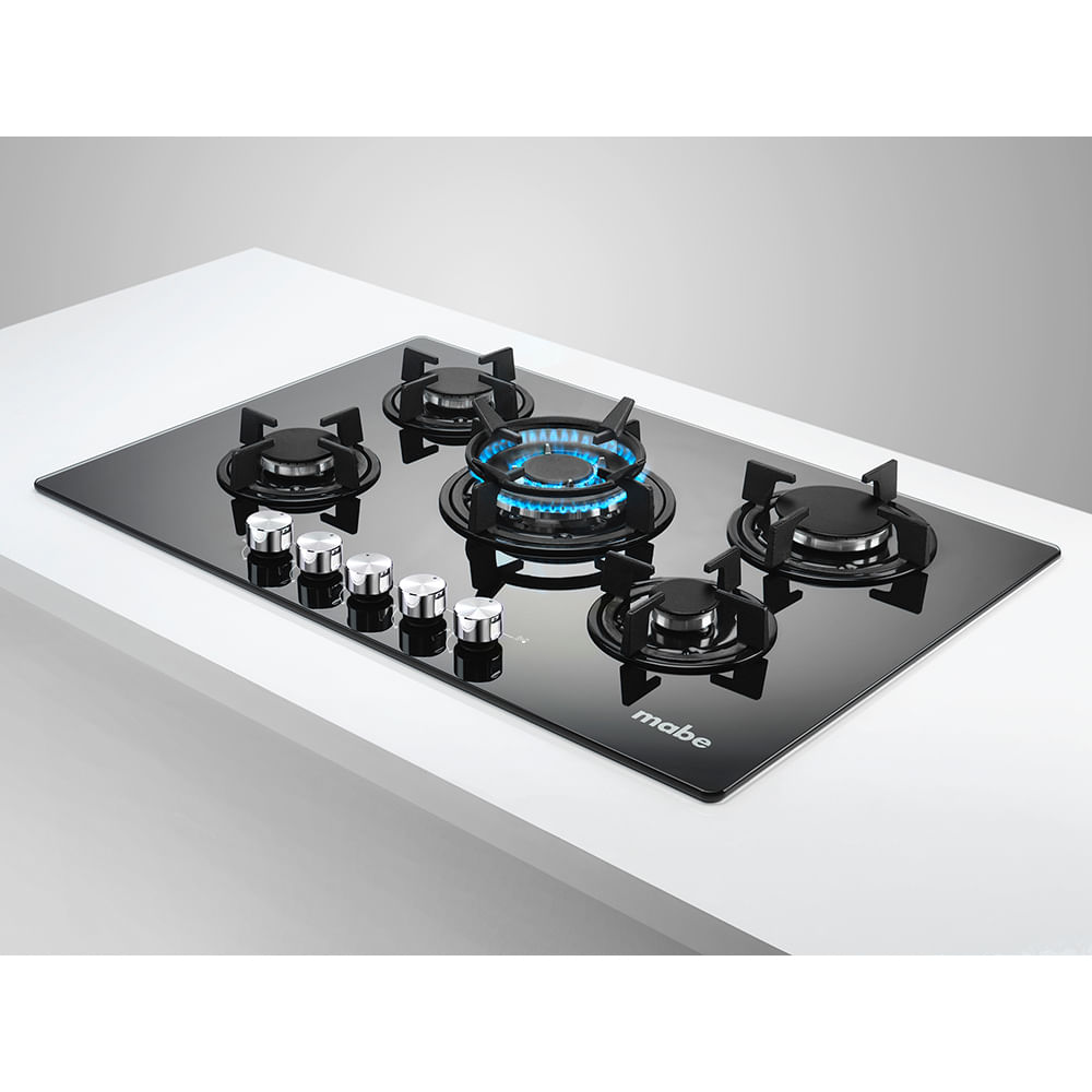 Cubierta Empotrable a Gas de 76 cm Vidrio Negro Mabe - PM7650GV0 - Lagobo